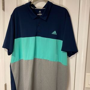 LAST CHANCE - LEAVING 9/9! Adidas Men's Blue and Gray Polo Shirt